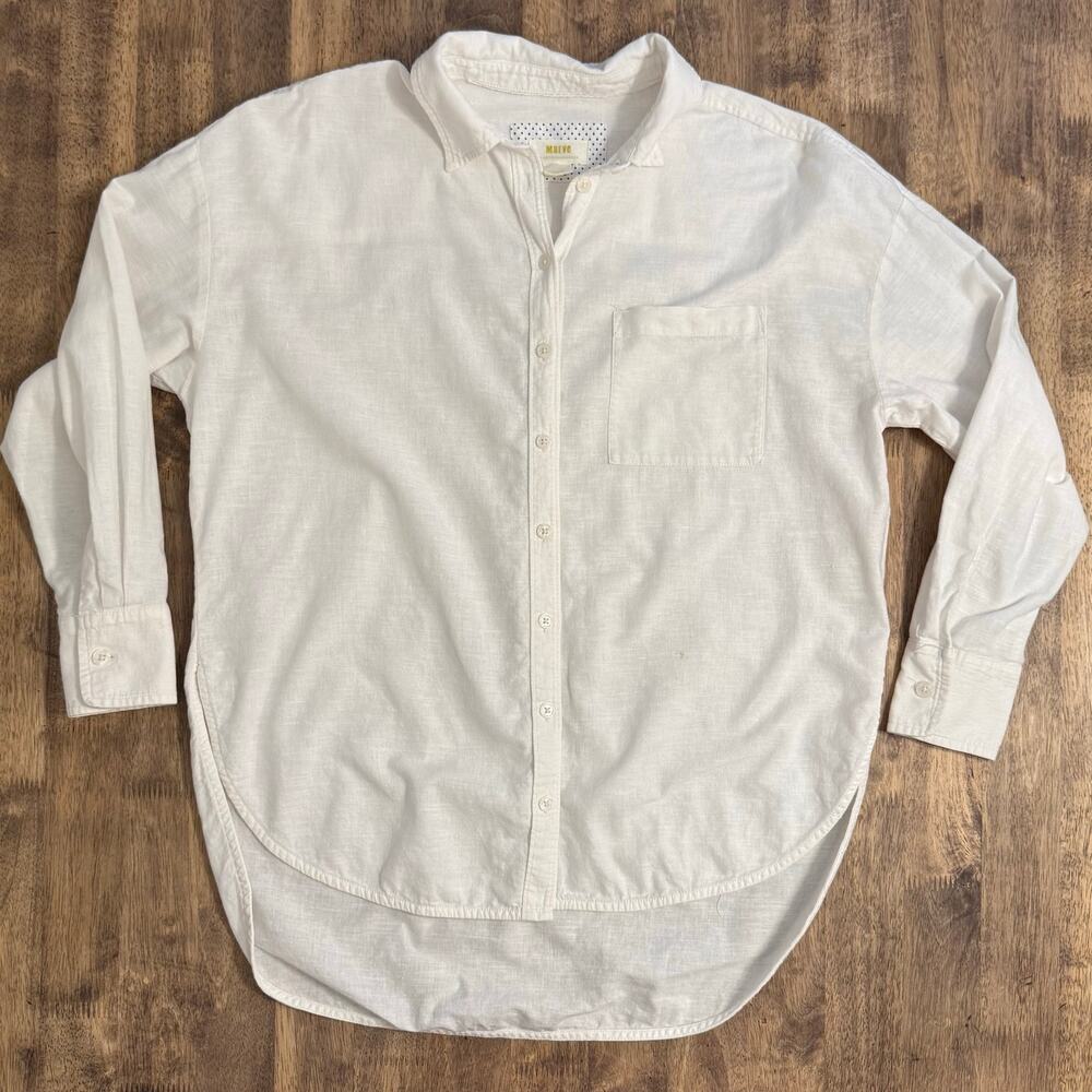 Maeve Bennet Linen Cotton Button Down Anthropologie Resort White Women's XSmall - Picture 8 of 9